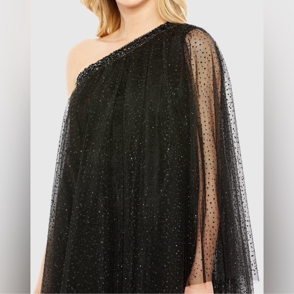 NWT MAC DUGGAL Black One Shoulder Embellished Tulle Mini Dress - Size 4 - Picture 2 of 7